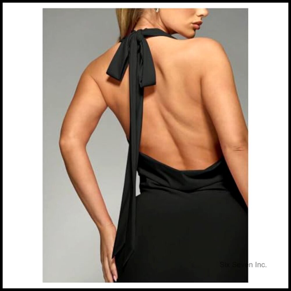 Sexy Deep V Neck Halter Bodycon Mini Dress Club Night Cocktail - Picture 3 of 6